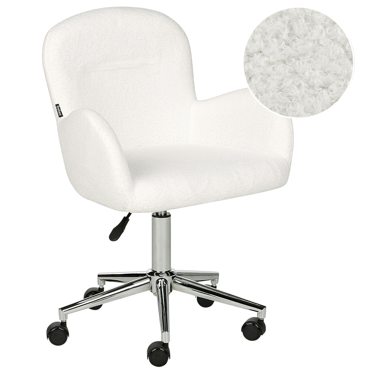 Priddy office chair in white bouclé with metal base