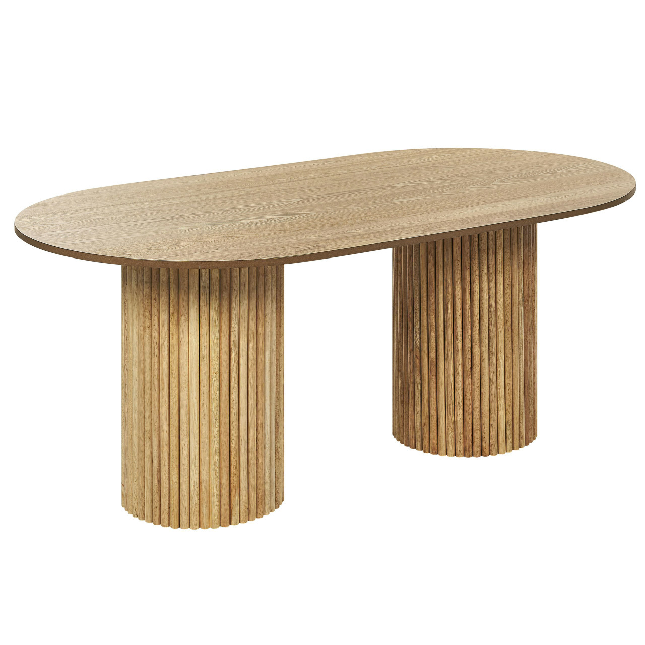 Mesa de comedor Sheridan tapa MDF con patas de madera maciza, oval, madera clara
