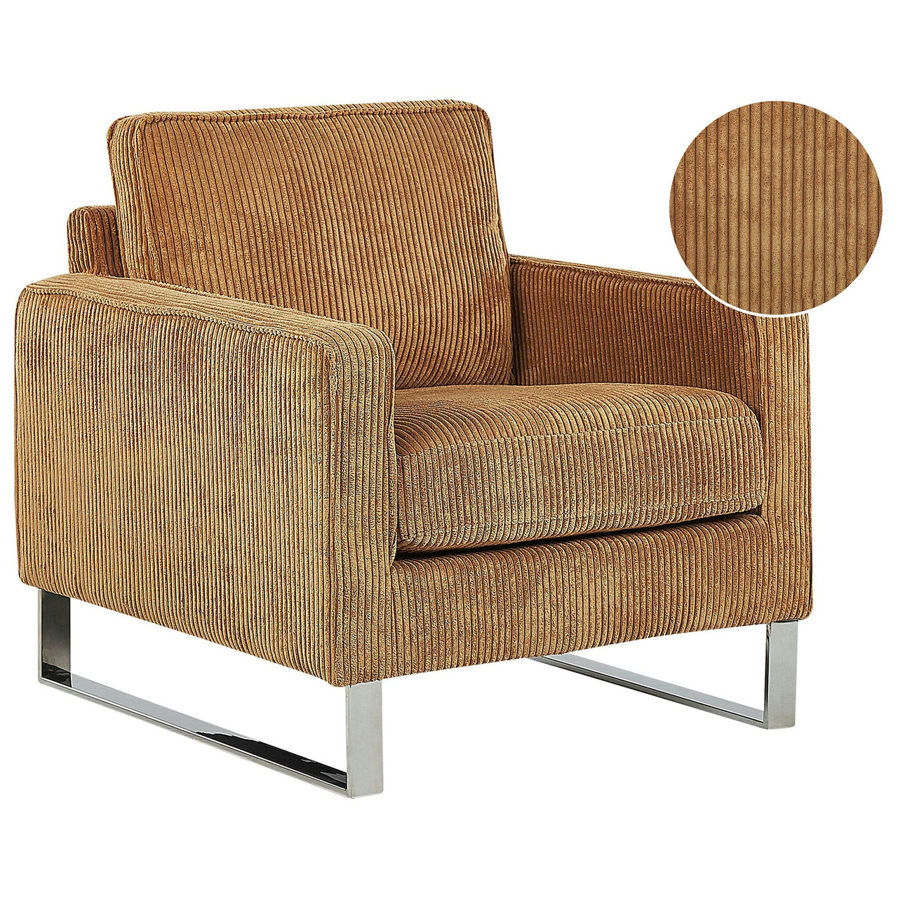 Vind Armchair in Brown Velvet-like Bombazine with Stainless Steel Legs
