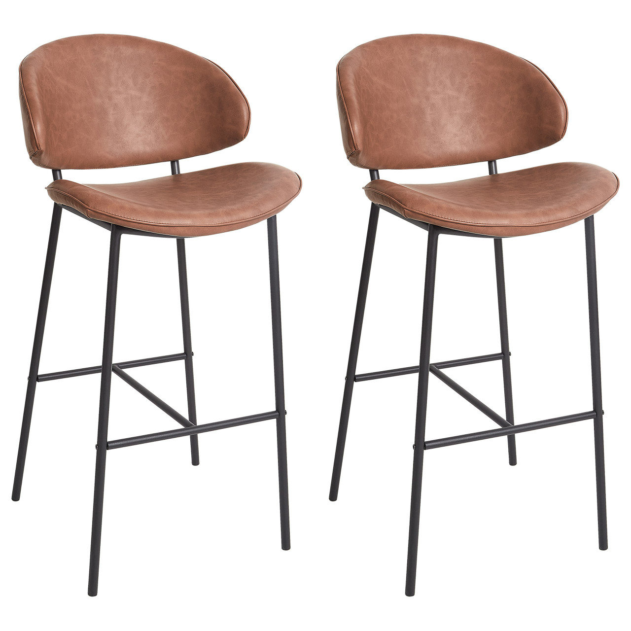 Conjunto 2 Taburetes de Bar Kiana Piel Sintética Marrón