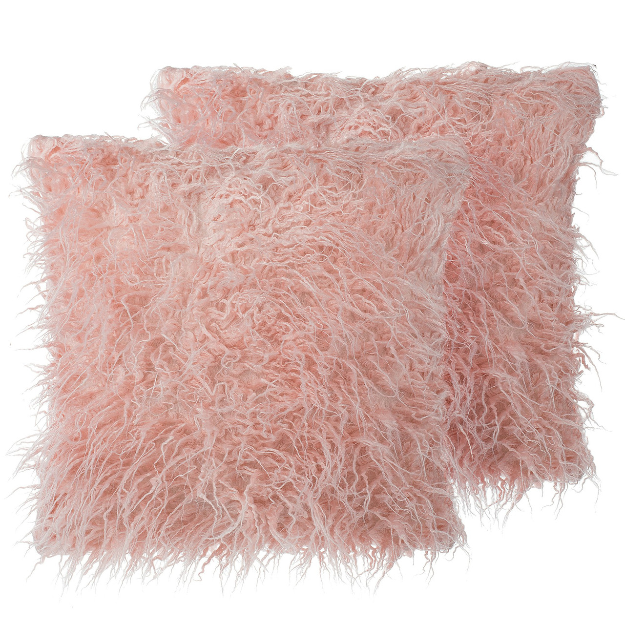 Daisy faux fur decorative cushion set of 2 pink