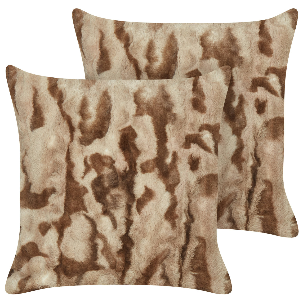 Set of 2 Bakira faux fur decorative cushions brown