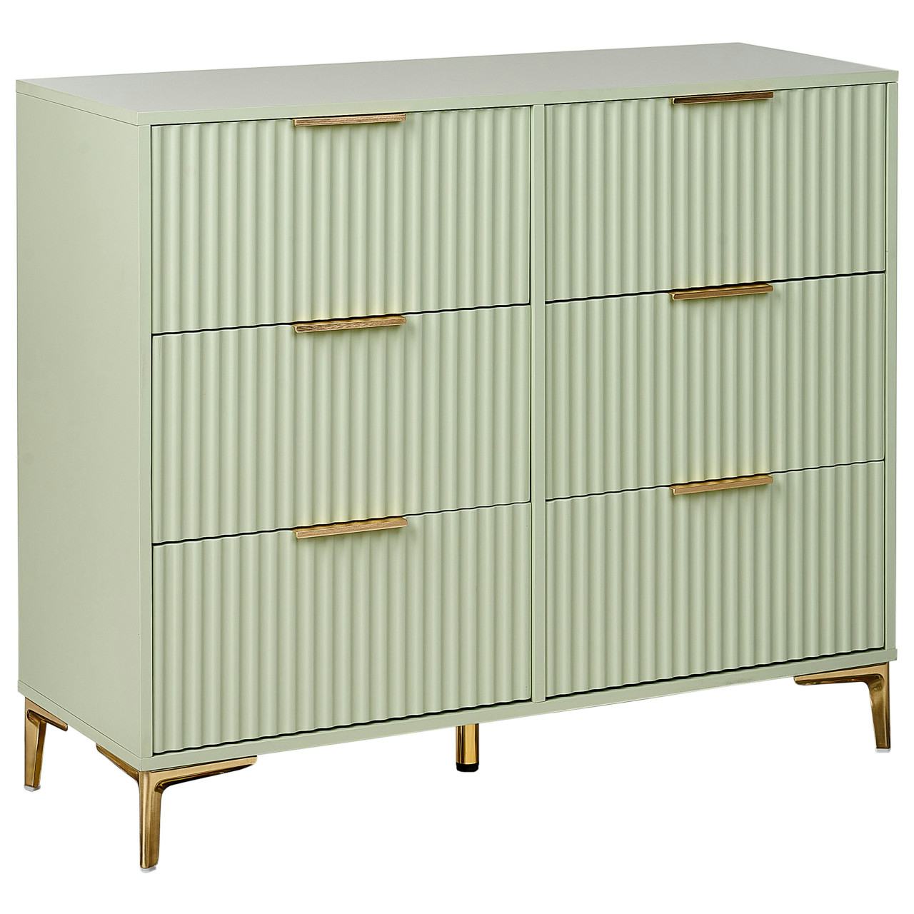 Walcott MDF chest of drawers with 6 fluted drawers and metal feet