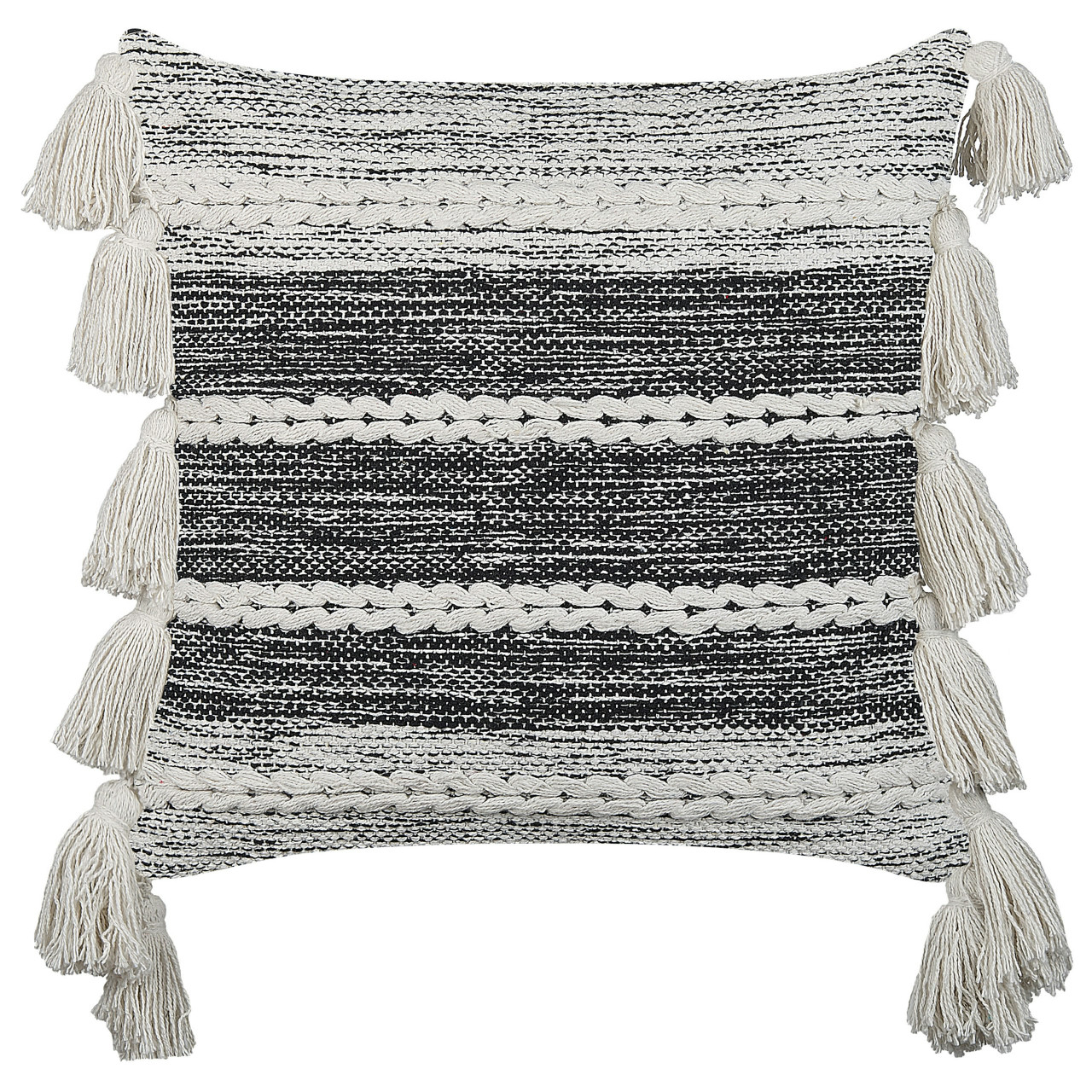 Cojín decorativo Rochea de algodón con borlas - Negro