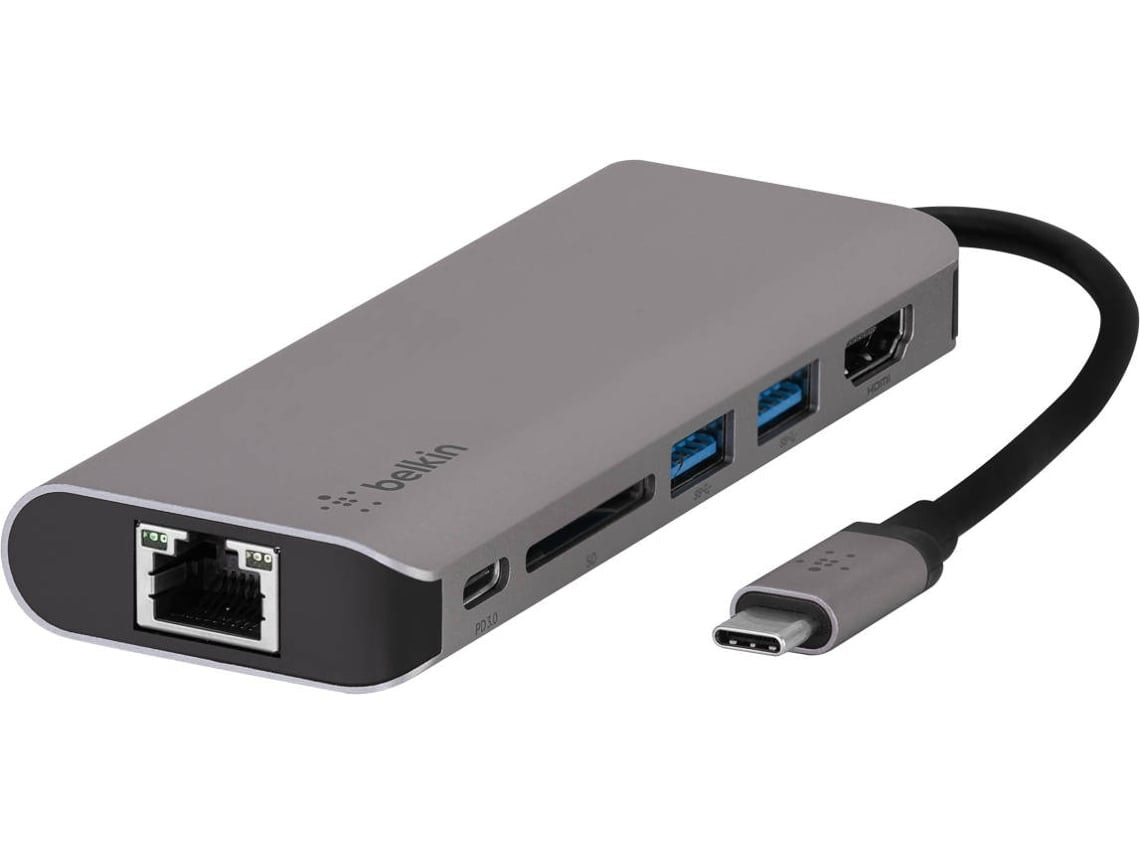 USB-C Hub with HDMI, Ethernet and USB 3.0 Ports - Grey