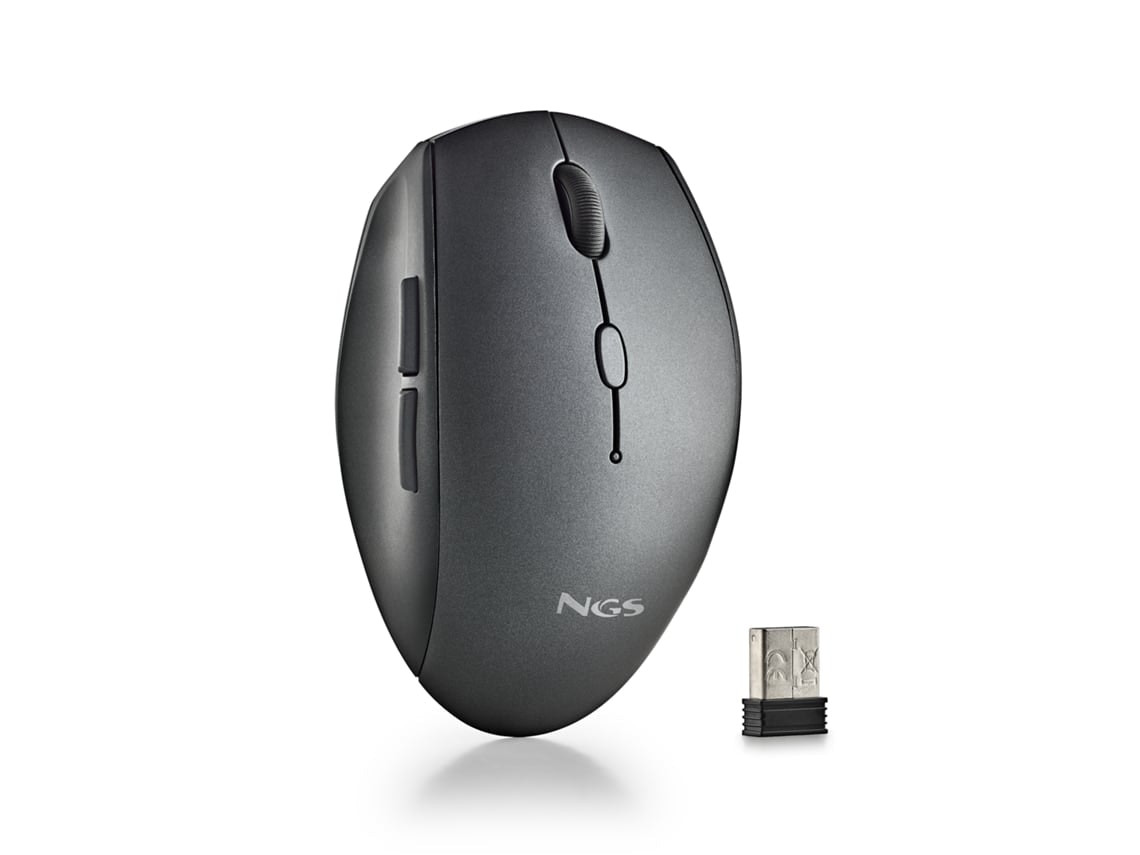 Ratón inalámbrico ergonómico NGS Bee Black con botones silenciosos