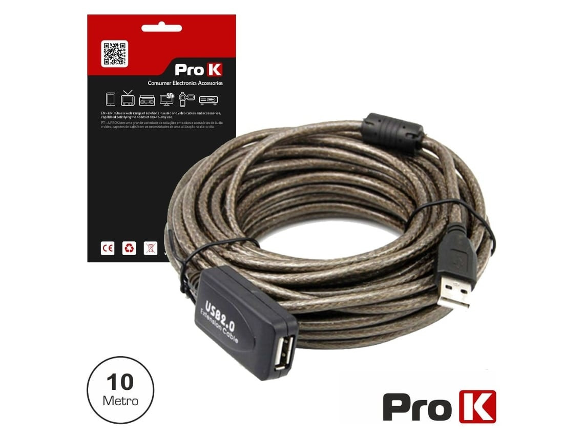Cable amplificado USB-A 2.0 macho a USB-A hembra 10 m