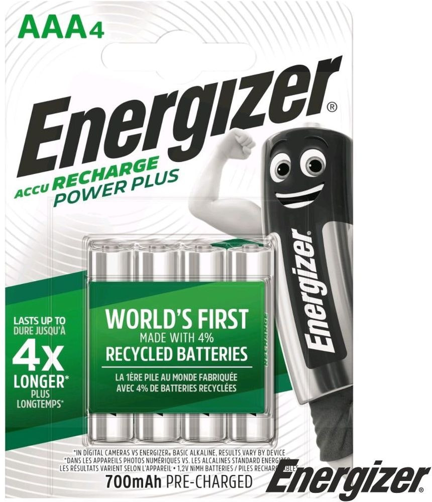 Pilas recargables ENERGIZER Accu Recharge Power Plus AAA 700 mAh pack de 4