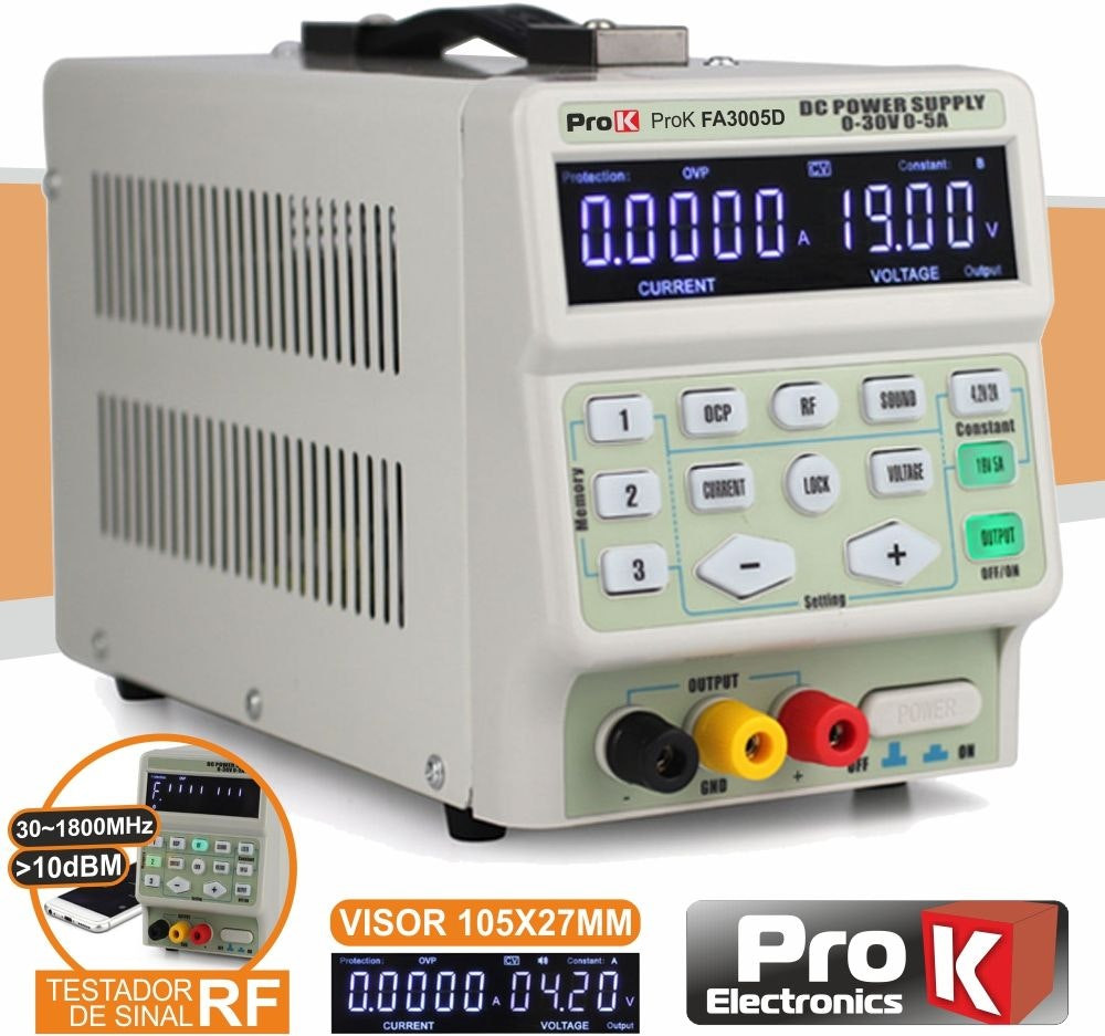 Fuente de alimentación digital con probador RF G-PKFA3005D