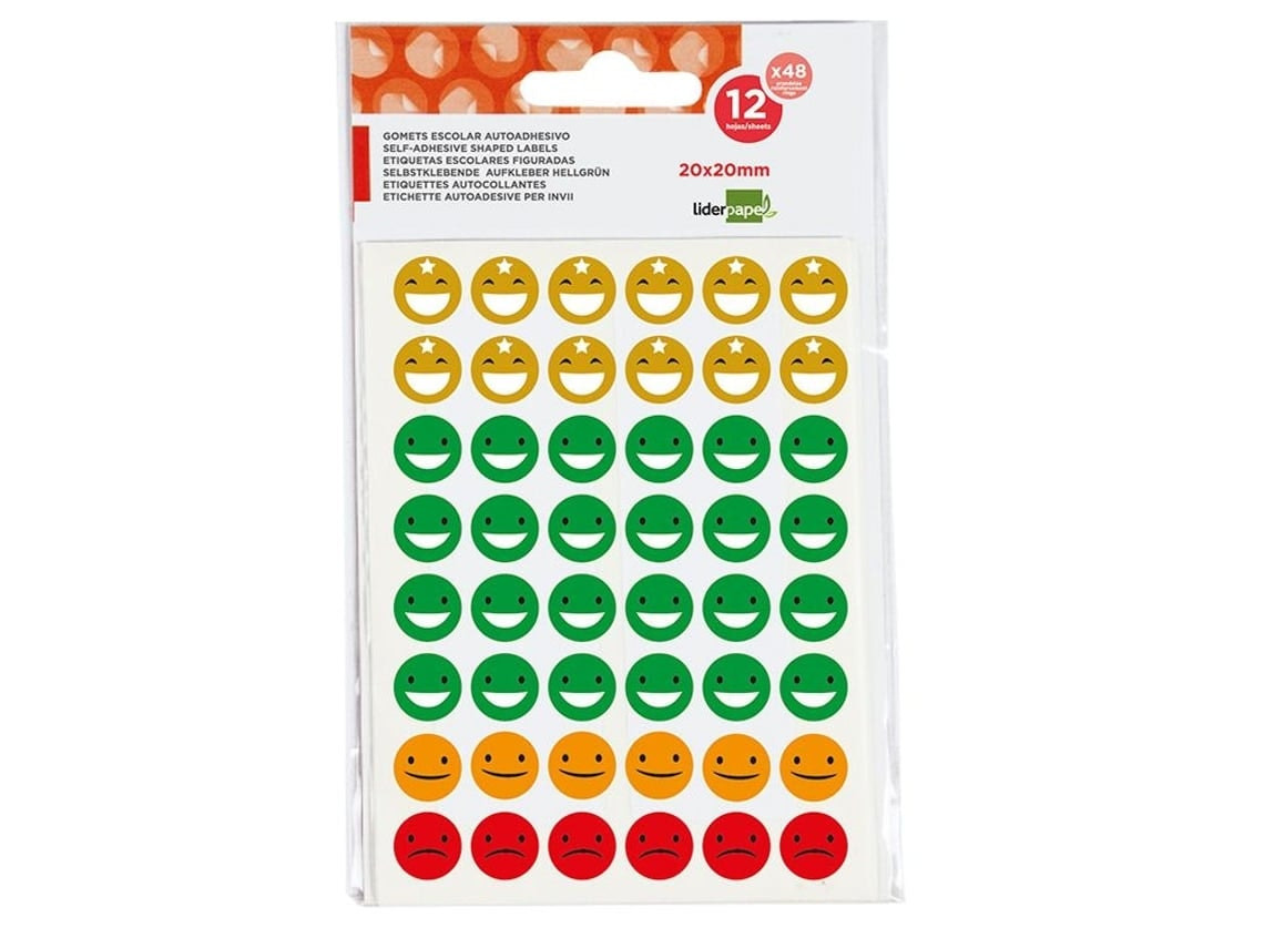 LIDERPAPEL Gomets School Expressive Faces 576 Unidades (Branco)