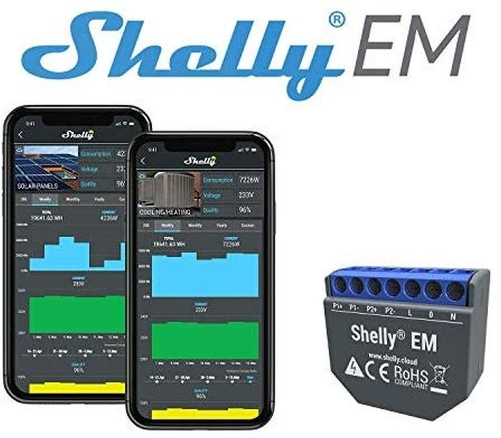 Medidor de Consumo SHELLY Duplo para Automação Wifi Núcleo 50A