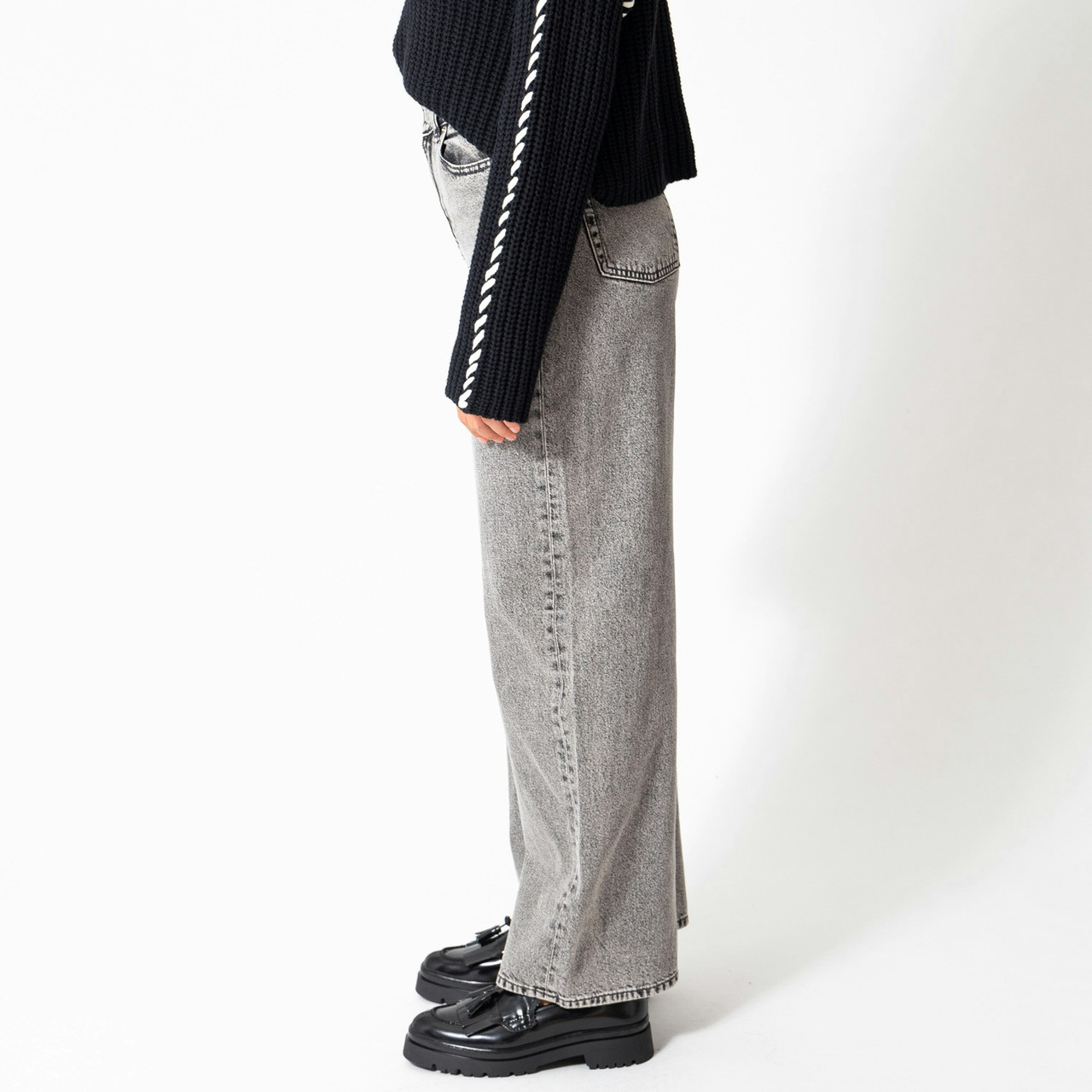 Pantalones vaqueros anchos - denim gris tiro alto