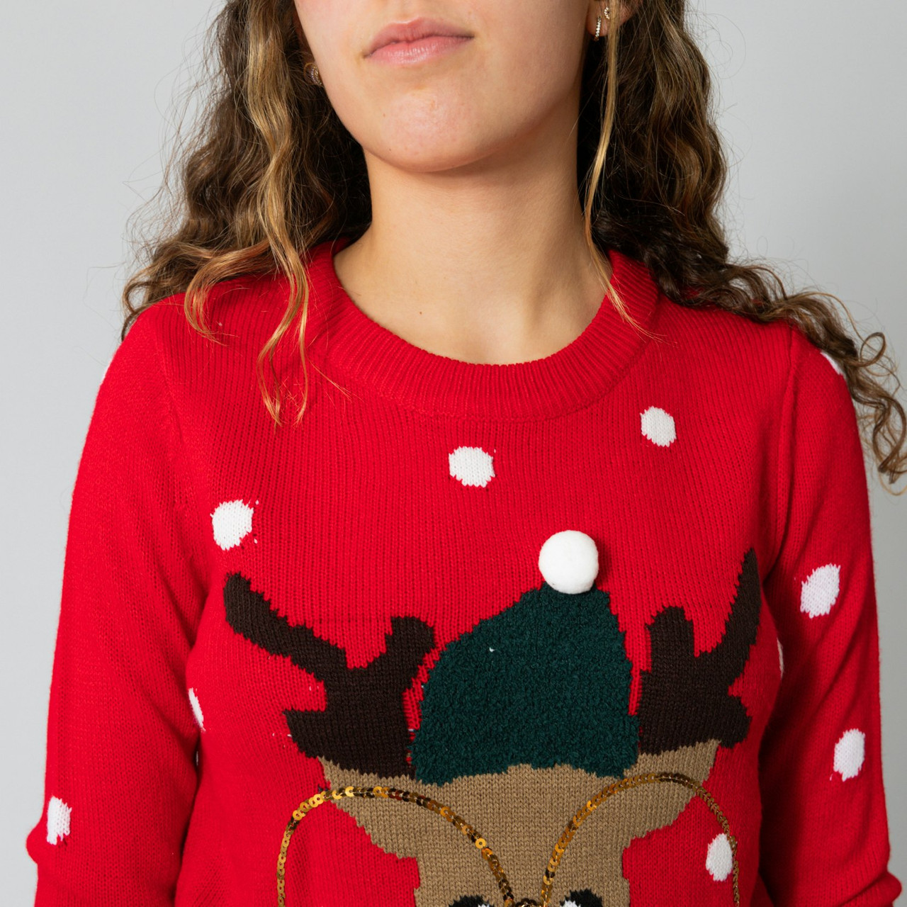 Top de punto con cuello redondo y motivo navideño