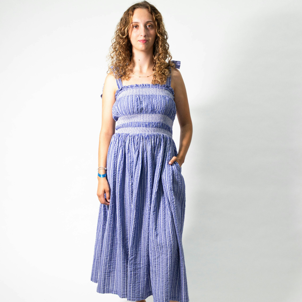 Vestido midi Marissa liso azul