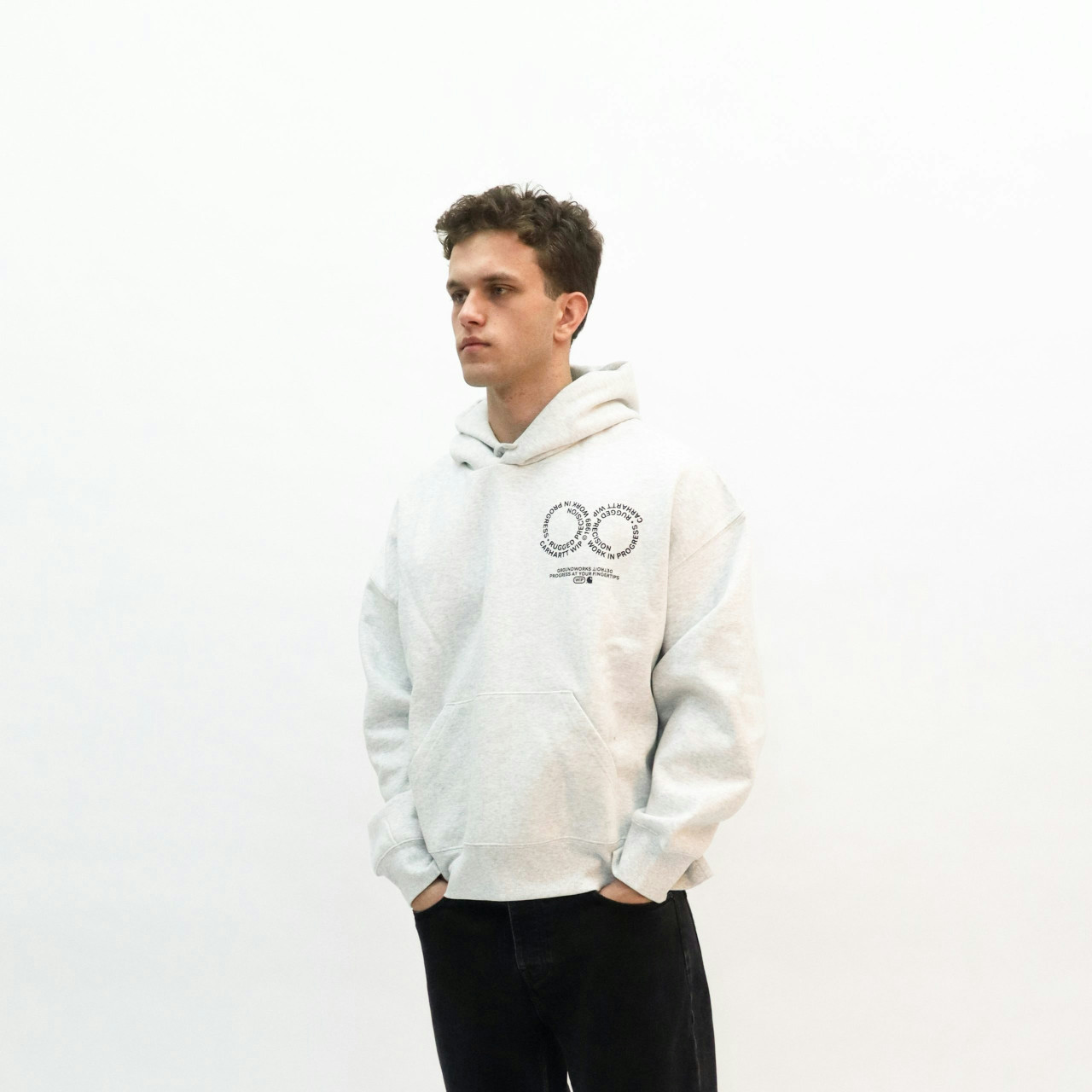 Hooded Rotation Sweatshirt in Ash Heather and Black