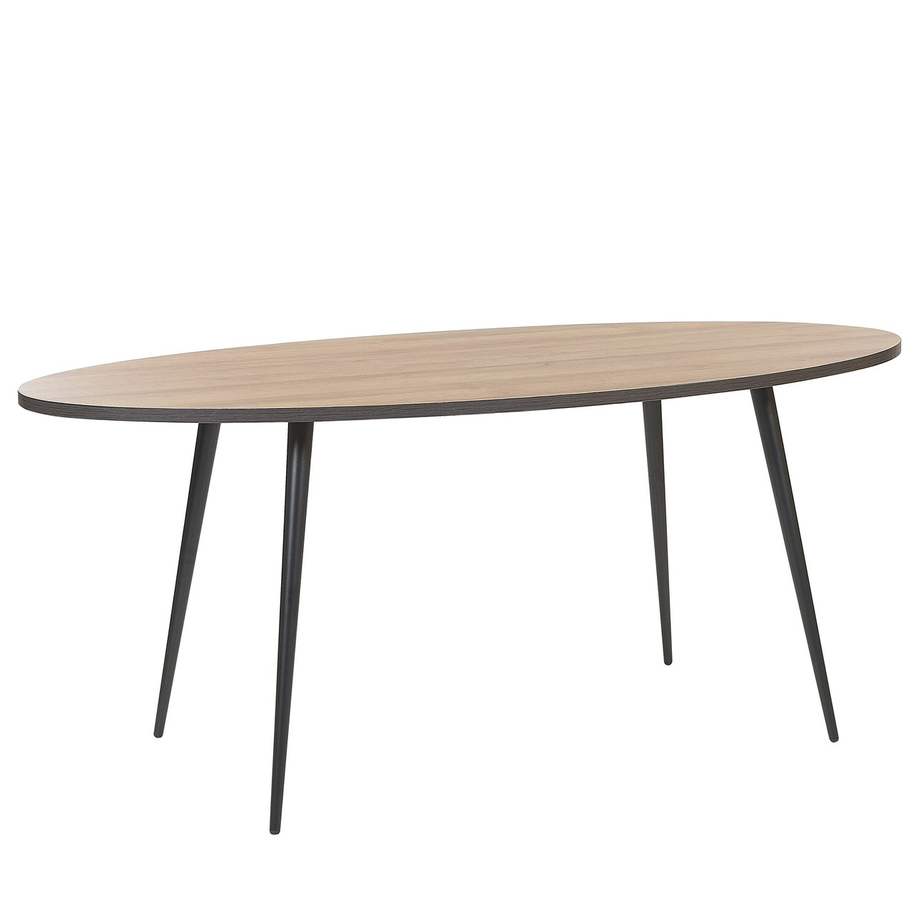 Mesa de comedor oval Ottawa MDF con patas metálicas acabado melamina roble oscuro