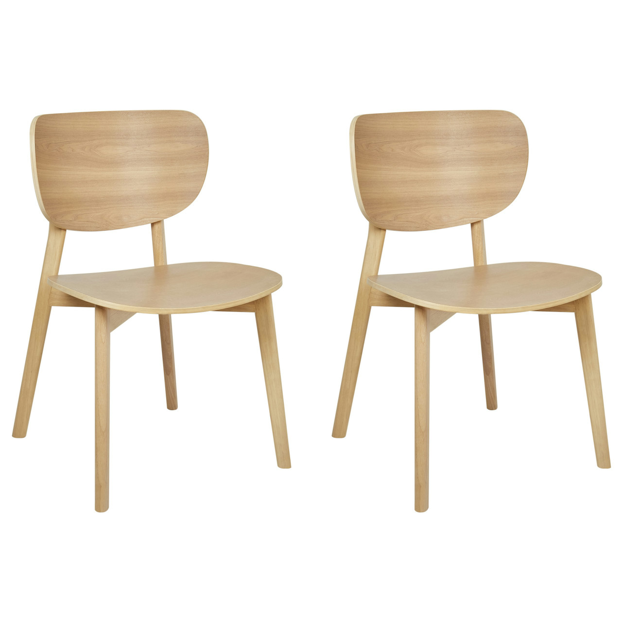Set of 2 Overly Dining Chairs in Rubberwood, light finish