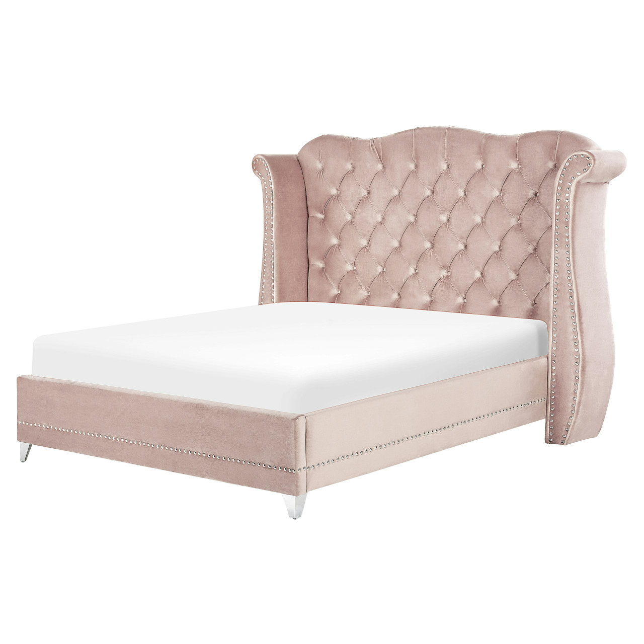 Cama doble Ayette de terciopelo rosa