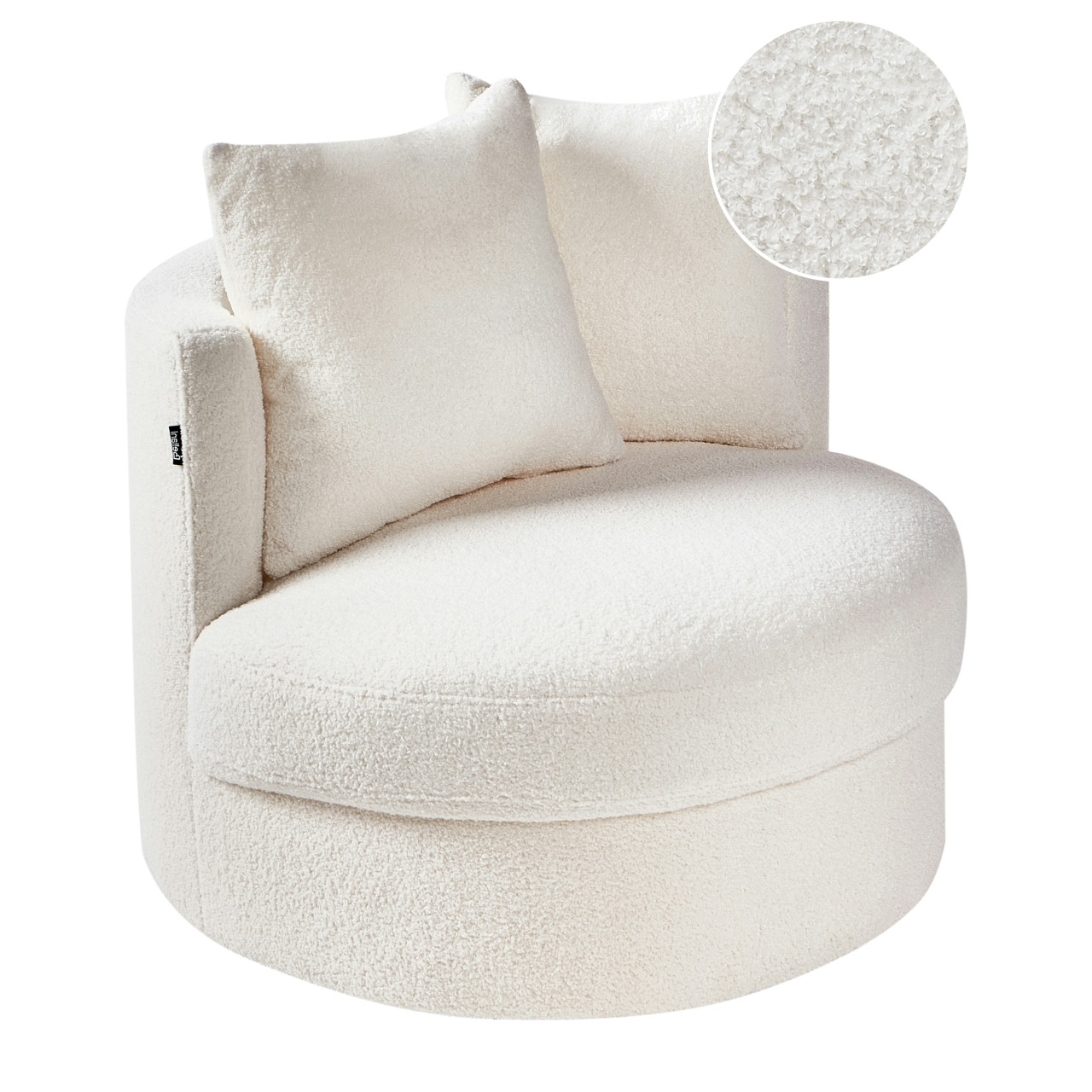 Dalby swivel armchair in white bouclé with metal base