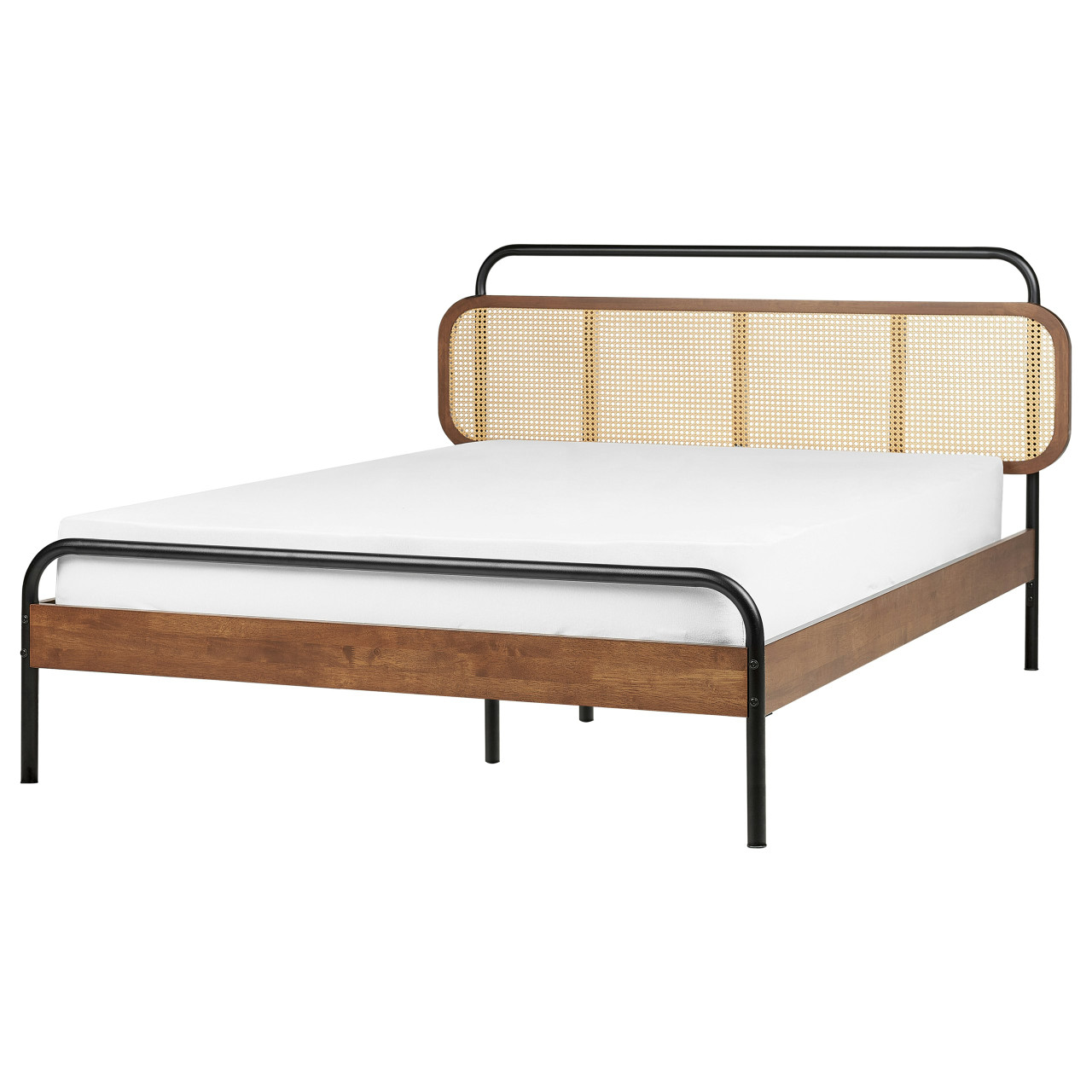 Double bed Boussicourt rubberwood with woven Viennese headboard