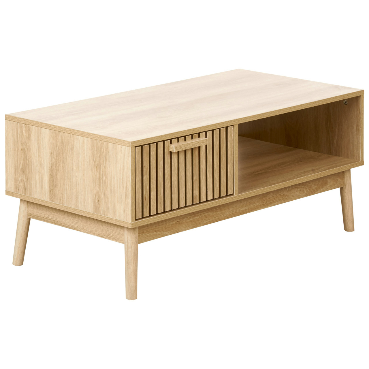 Mesa de centro Lynwood en MDF chapado con patas de pino