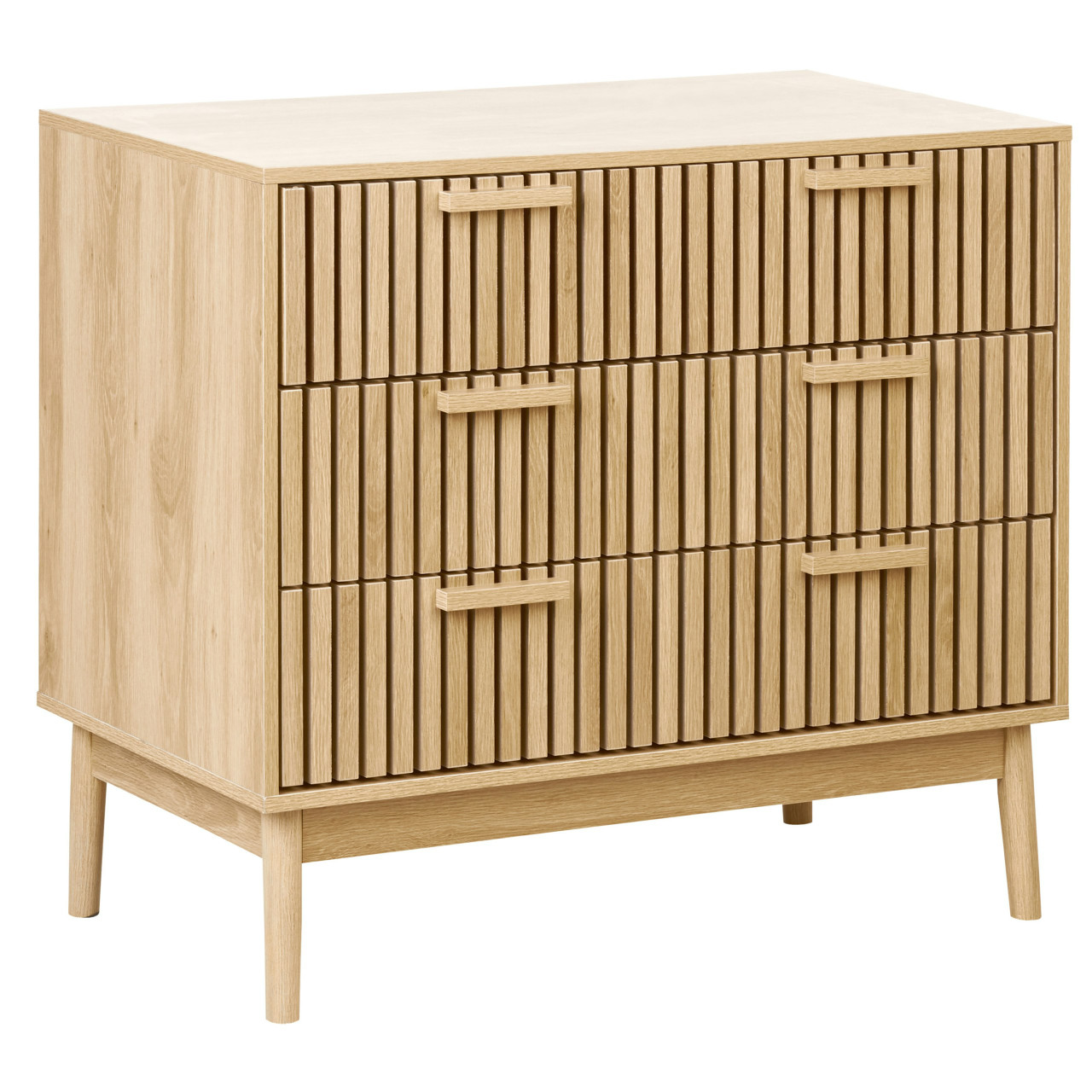 Cómoda Lynwood en MDF con frentes estriadas y patas de pino