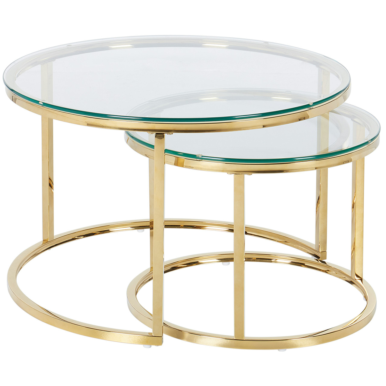 Set of 2 Grange Coffee Tables Stainless Steel and Glass Gold