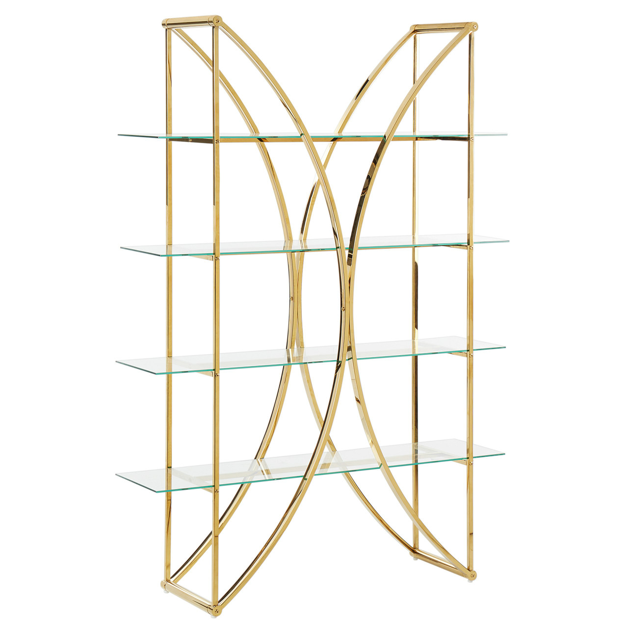 Estantería Hollow acero inoxidable y vidrio acabado dorado
