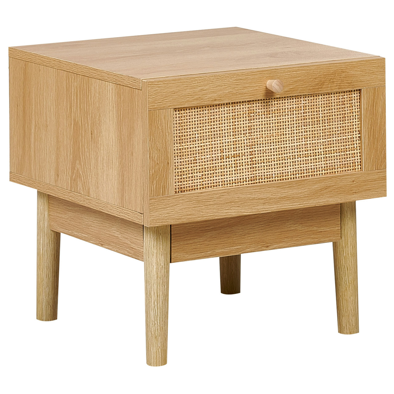Nivo bedside table in particleboard with rattan front