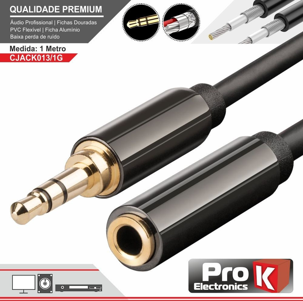 Cable audio jack 3,5 mm macho a jack 3,5 mm hembra 1 m