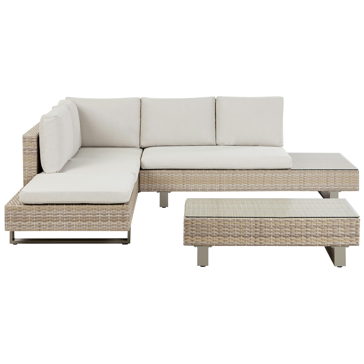 Conjunto lounge Lanciano de ratán sintético con mesa de vidrio - blanco