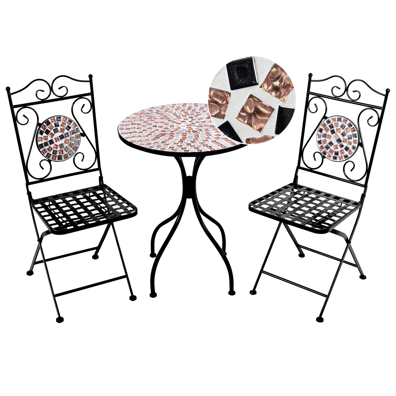Conjunto bistró Carpino tablero mosaico hierro