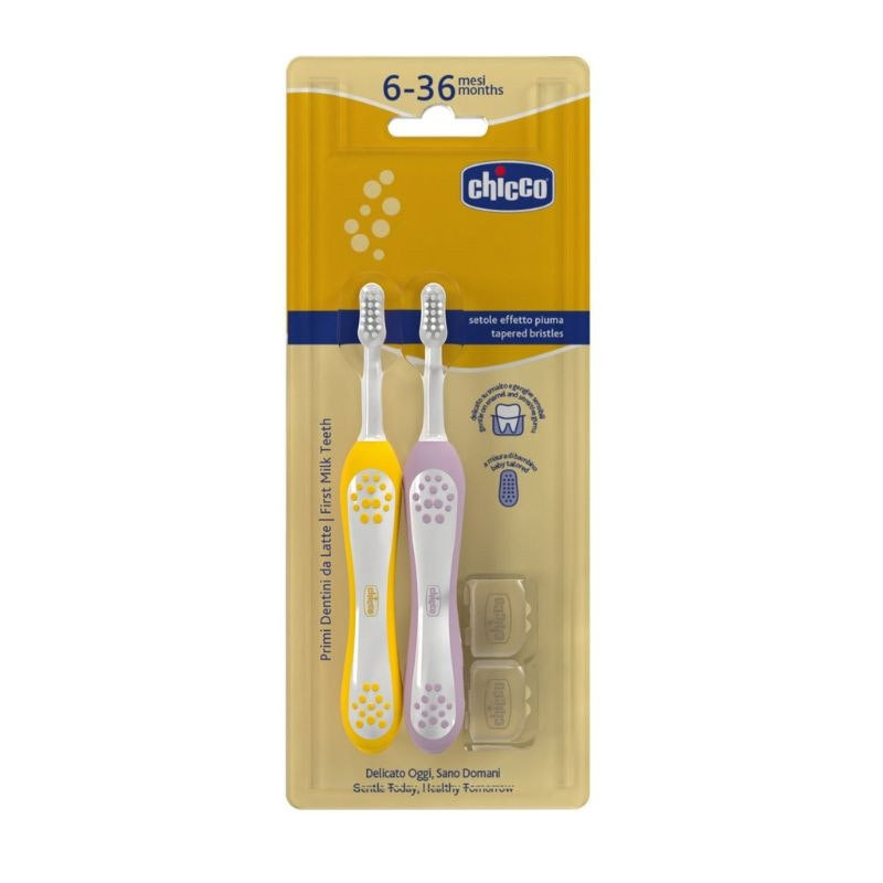 Cepillos Primeros Dientes pack 2 lila y amarillo