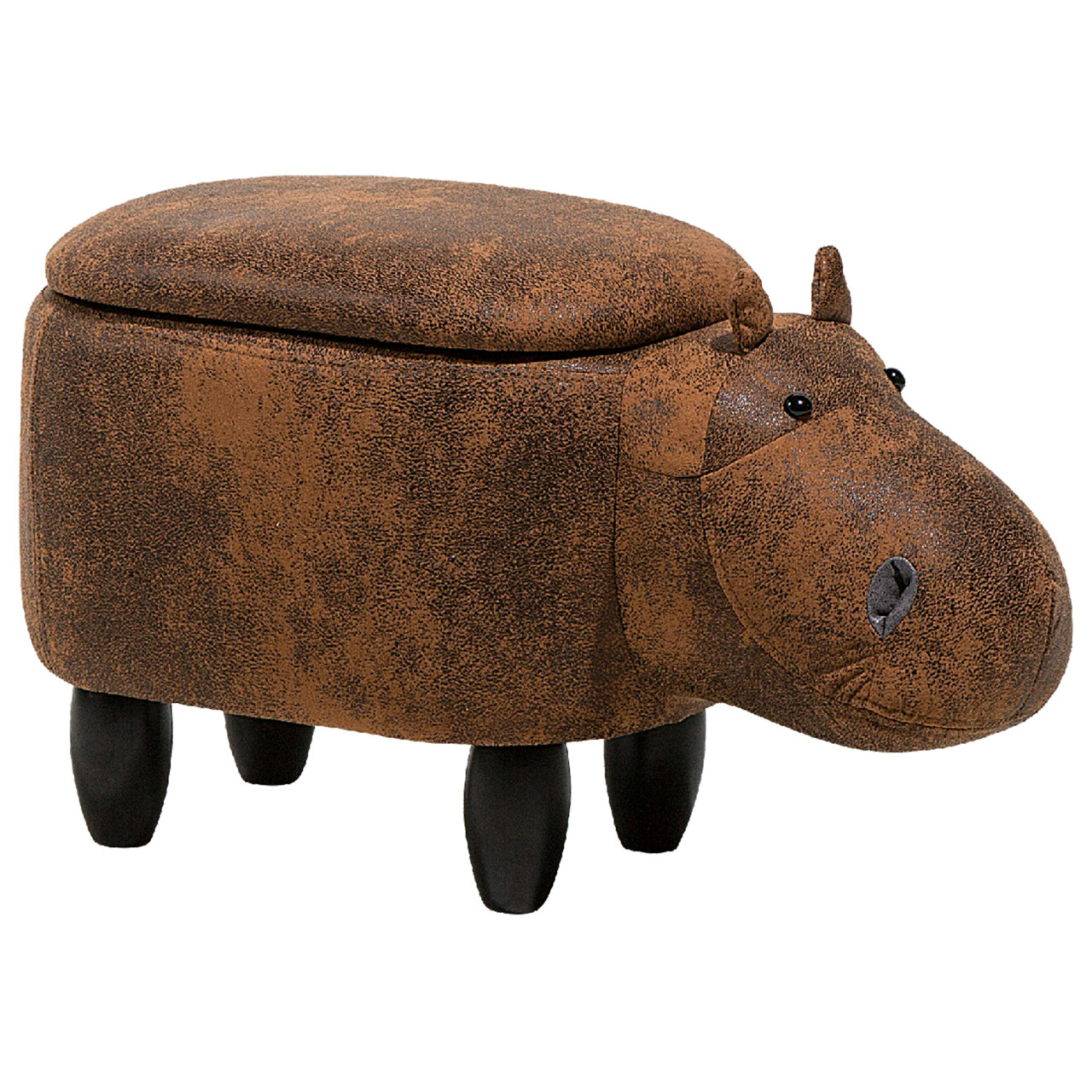 Puf Hippo con almacenamiento en piel sintética marrón