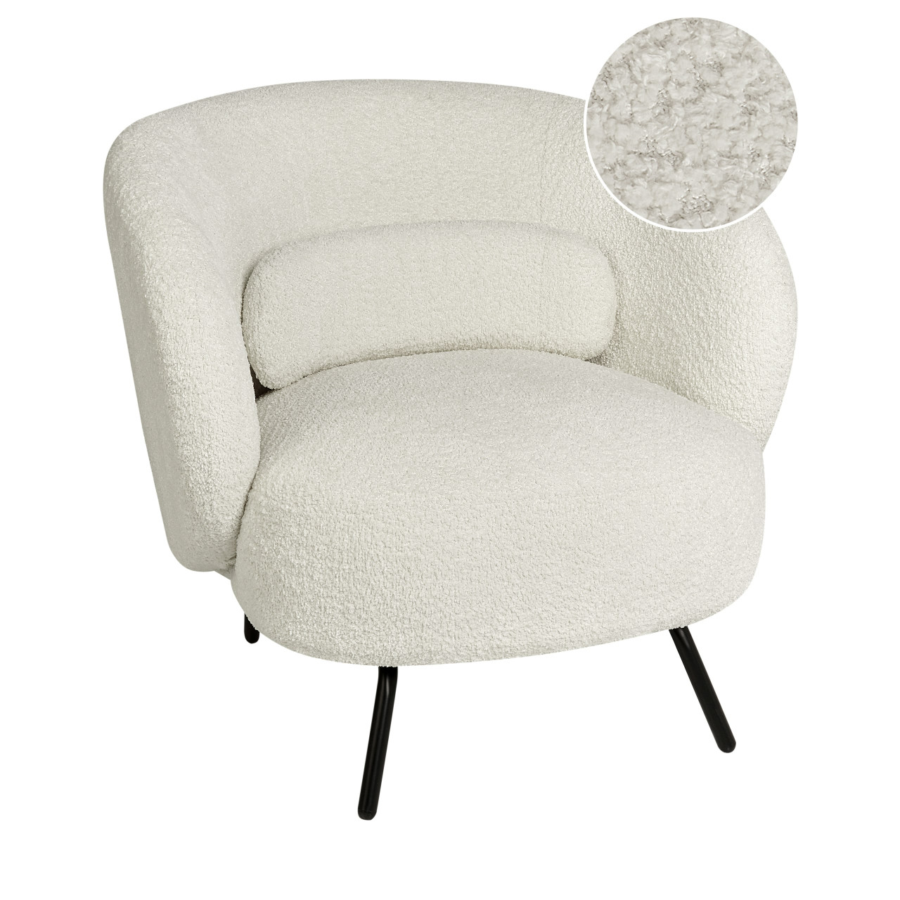 Sillón Makela bouclé blanco con patas metálicas
