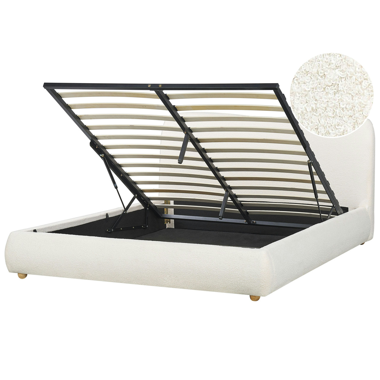 Cama Blagnac de bouclé con almacenaje elevable