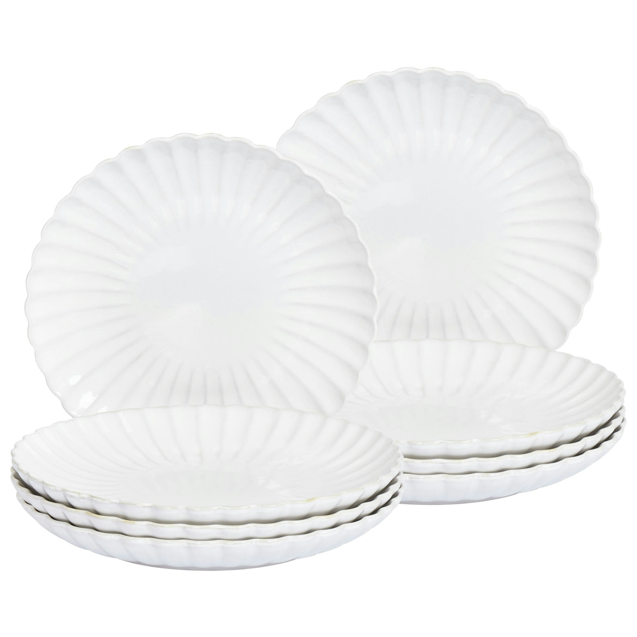 Set of 8 stoneware dinner plates Nettle white cream