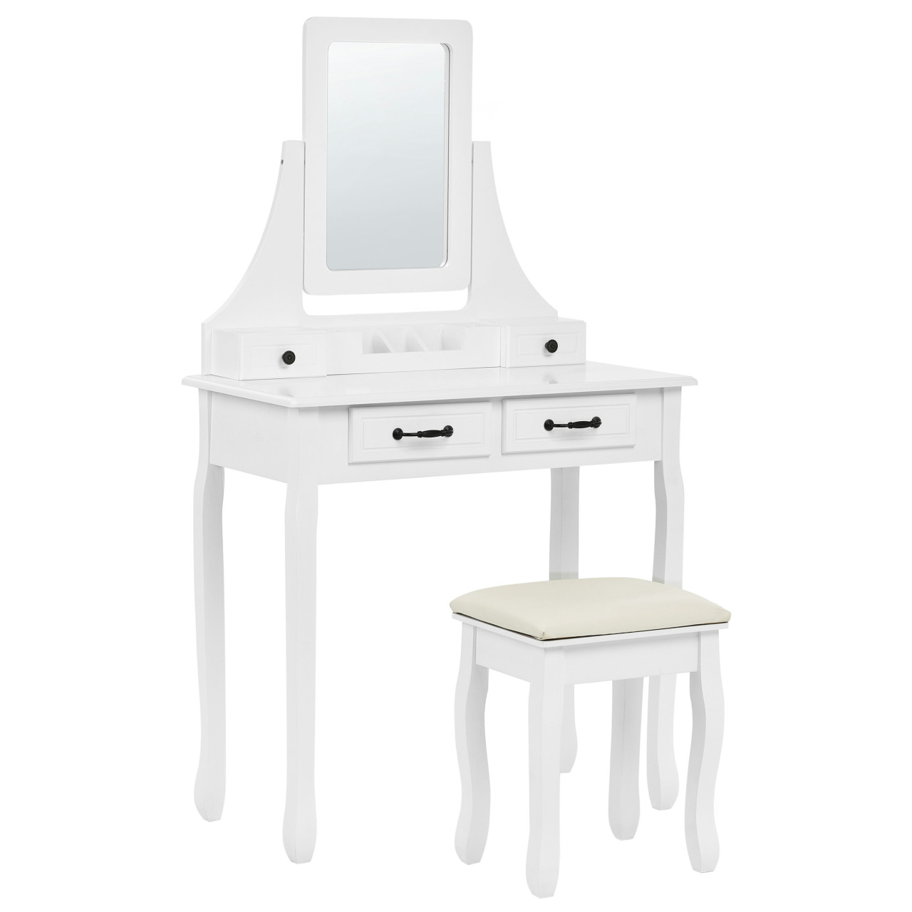 Tocador con espejo y taburete Rayon MDF blanco