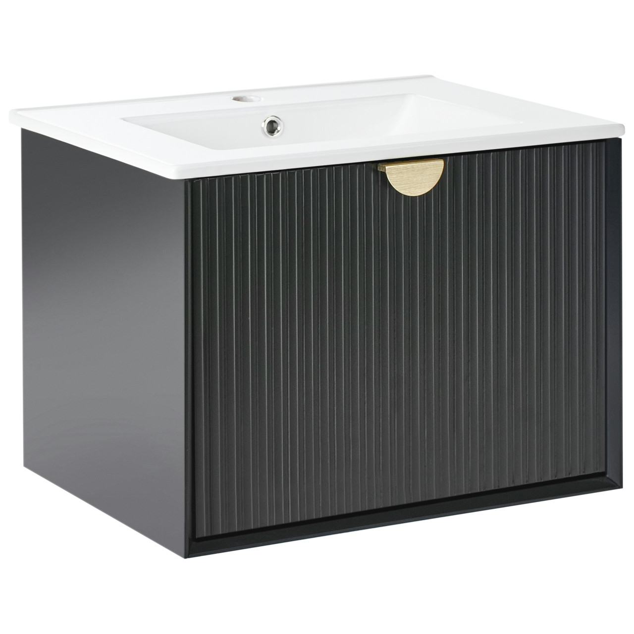 Mueble de pared con lavabo cerámico MDF lacado negro
