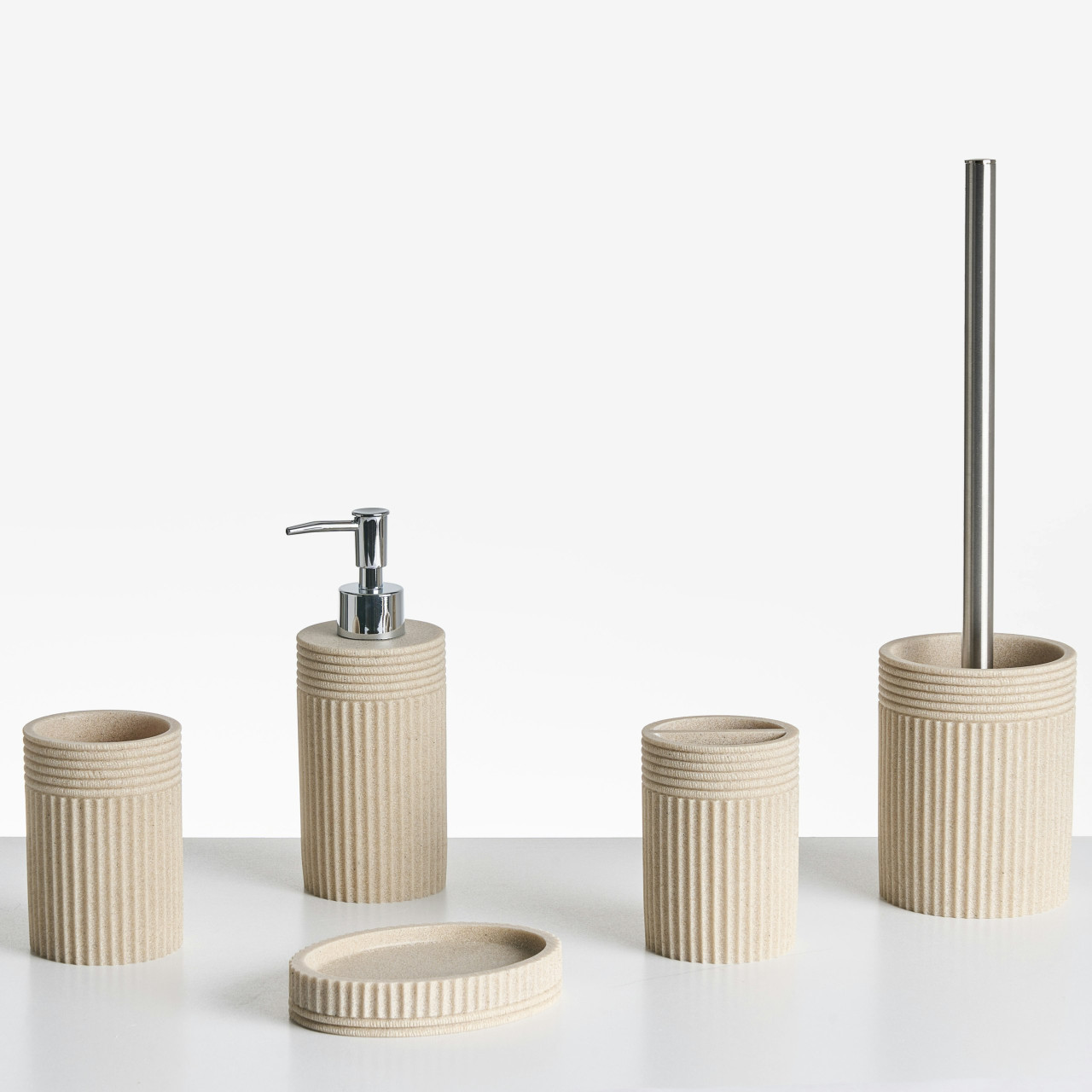 Conjunto Chancay 5 accesorios baño poliresina beige