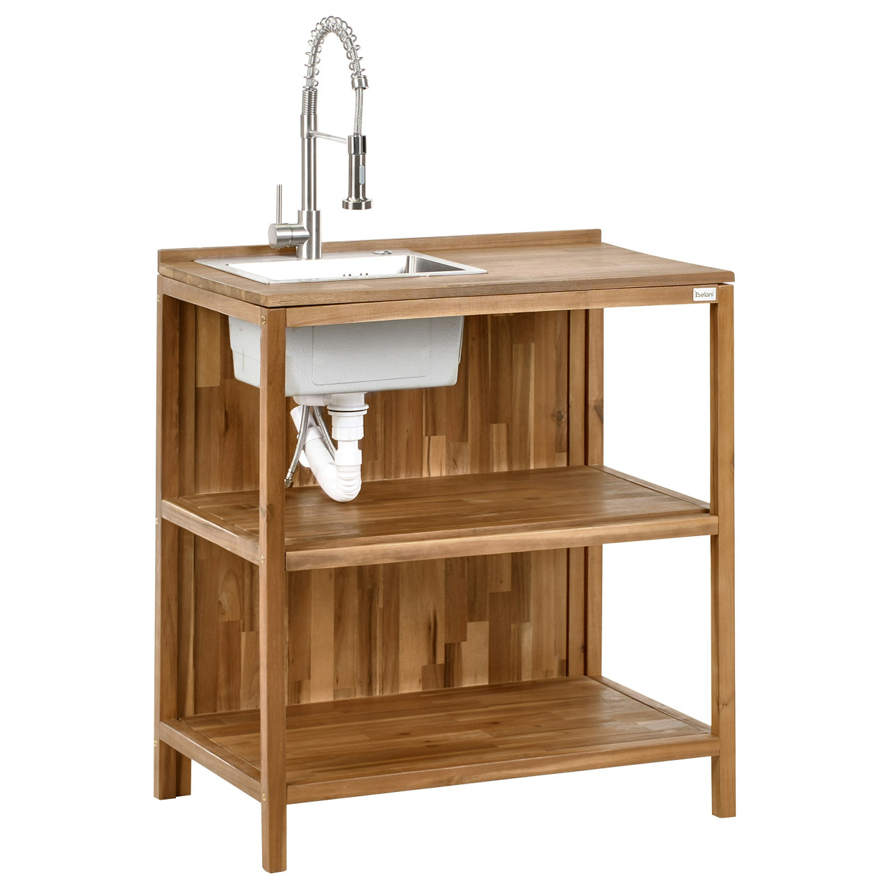 Isla de cocina exterior Venosa en madera de acacia con fregadero