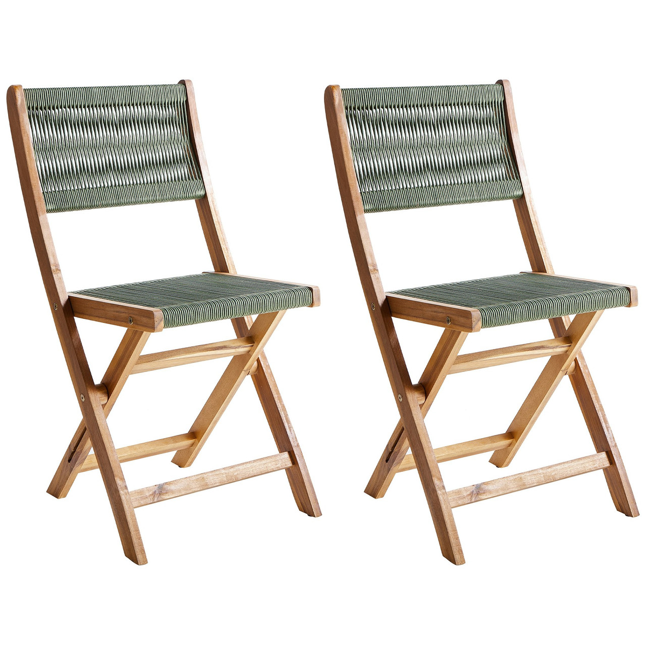 Conjunto de 2 sillas de jardín plegables madera de acacia asientos trenzados verde