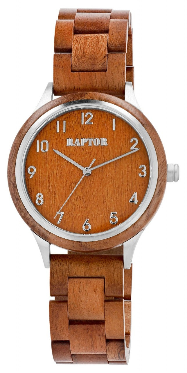 Reloj de pulsera de hombre con correa de madera y caja de acero inoxidable