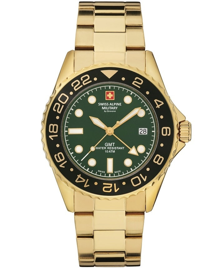 GMT watch SAM7052 Swiss Alpine Military gold finish