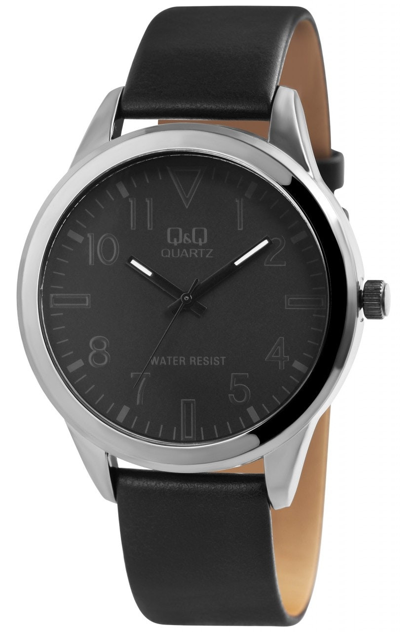 Reloj analógico en acero con correa imitación piel