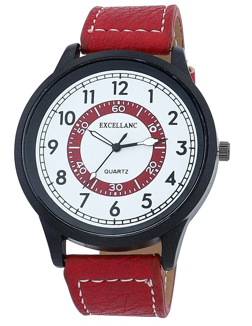 Quartz watch with synthetic leather strap and mineral glass