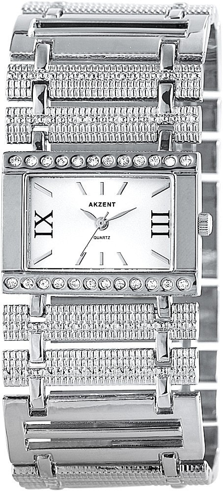 Analog metal watch with crystal details and mineral glass