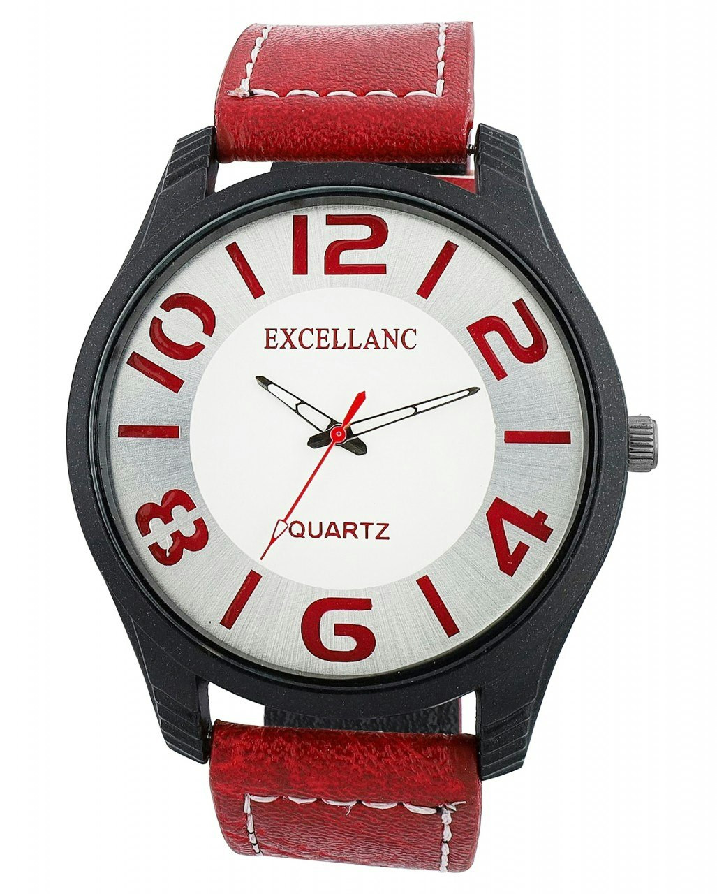 Reloj metálico con esfera blanca y correa de piel sintética
