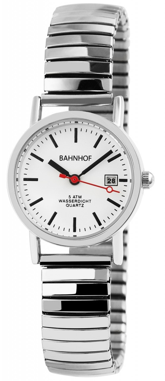 Reloj analógico con brazalete de acero inoxidable y esfera blanca