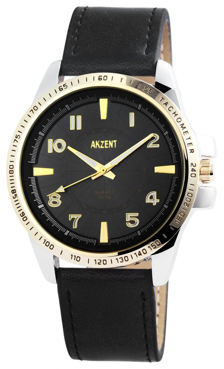Reloj analógico de hombre con correa de cuero sintético y caja de 44 mm